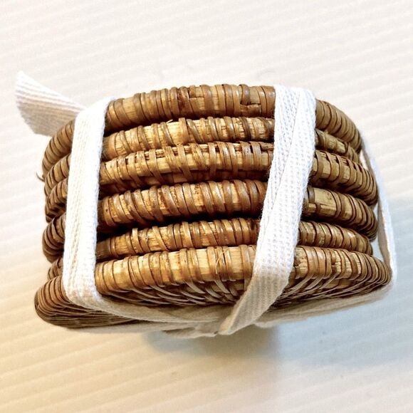 Woven Coasters Wicker Rattan Boho Bohemian 4" Across Set of 6 - Picture 7 of 10